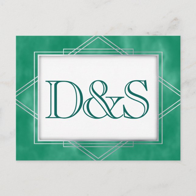 Geometric Green Art Deco | Modern RSVP Entree Invitation Postcard (Front)