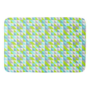 Geometric Green, Blue White Grey Triangles Pattern Bath Mat