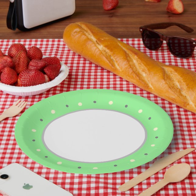 Geometric Green Cream Grey Polka Dots Paper Plate (Picnic)