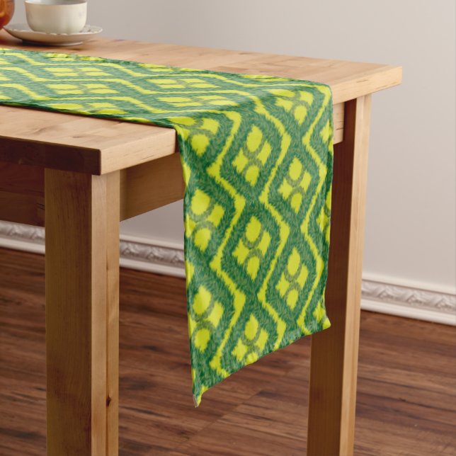 Geometric Green Garland Squares holiday pattern Short Table Runner (In Situ)