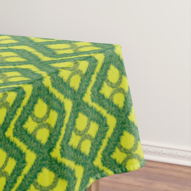 Geometric Green Garland Squares holiday pattern Tablecloth (In Situ)