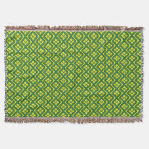Geometric Green Garland Squares holiday pattern Throw Blanket