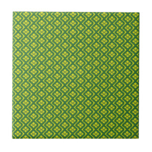 Geometric Green Garland Squares holiday pattern Tile
