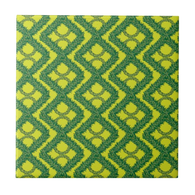 Geometric Green Garland Squares holiday pattern Tile (Front)