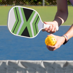 Geometric green, grey and blue pattern pickleball paddle