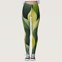 Geometric Green Leaf All-Over-Print Leggings