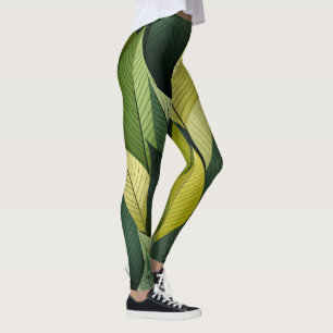 Geometric Green Leaf All-Over-Print Leggings