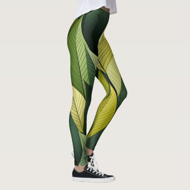 Geometric Green Leaf All-Over-Print Leggings (Right)