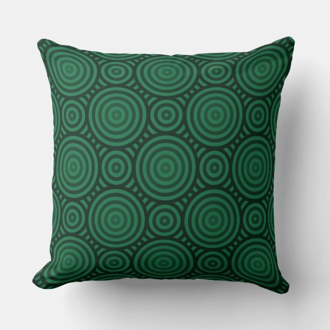Geometric Green Nested Circular Pattern Throw Pillow (Front)