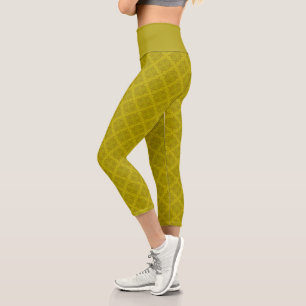 Geometric green olive art deco capri leggings