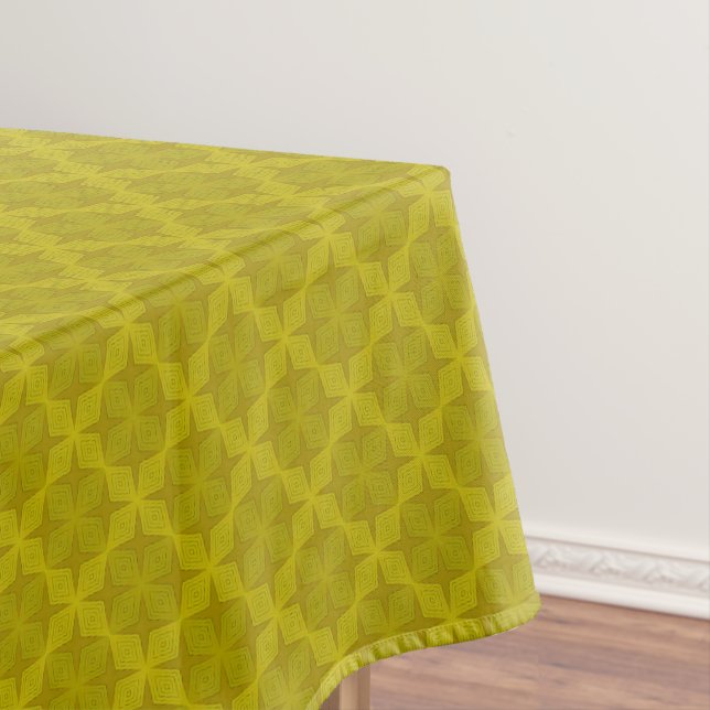 Geometric green olive art deco tablecloth (In Situ)