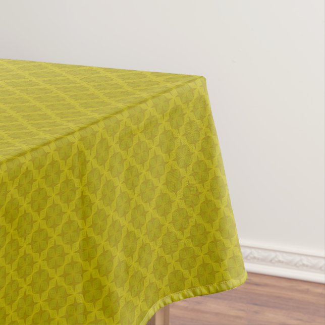 Geometric green olive art deco tablecloth (In Situ)