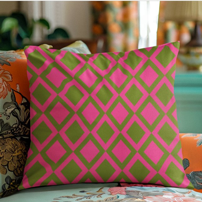 Geometric Green & Pink Shape Throw Pillow (Creator Uploaded)
