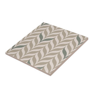 Geometric Green Taupe Decorative Leaf Pattern DIY Tile