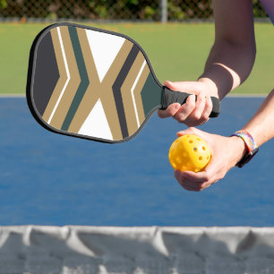 Geometric green, white and gold pattern pickleball paddle