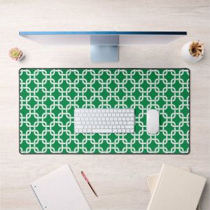Geometric Green White Link Pattern Preppy Desk Mat