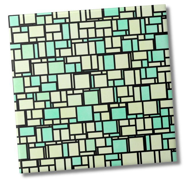 Geometric Green Yellow Pattern Tile (Geometric Retro Yellow Green Squares Tile)