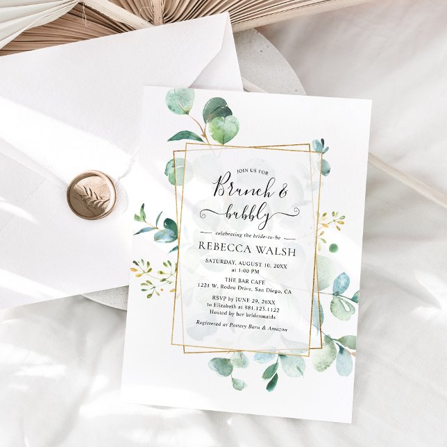 Geometric Greenery Brunch and Bubbly Bridal Shower Invitation (Creator Uploaded)
