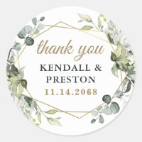 Geometric Greenery Elegant Gold Wedding Thank You