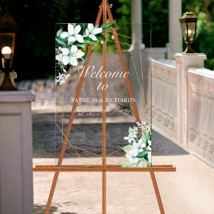 Geometric Greenery Engagement Party Welcome Acrylic Sign