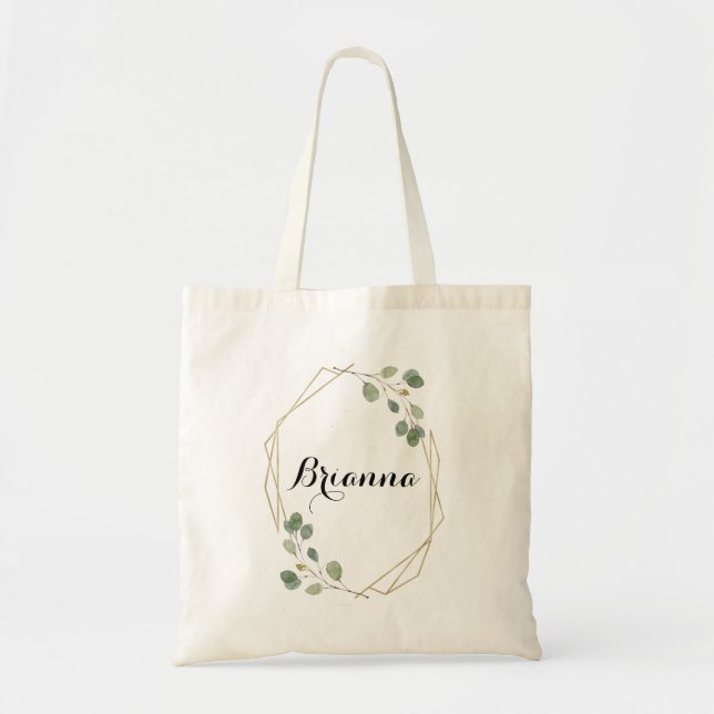 Geometric Greenery Eucalyptus Foliage Bridesmaid Tote Bag (Front)