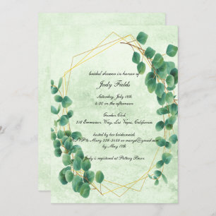 Geometric Greenery Eucalyptus Leaves Bridal Shower Invitation