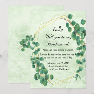Geometric Greenery Eucalyptus Leaves Bridesmaid Invitation