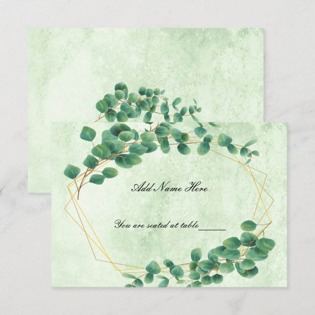 Geometric Greenery Eucalyptus Leaves Place Card (Front/Back)