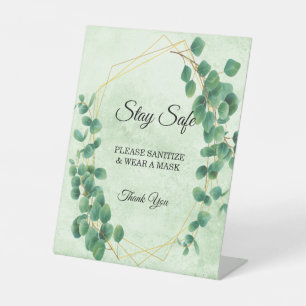 Geometric Greenery Eucalyptus Leaves Safety Pedestal Sign