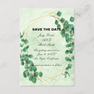 Geometric Greenery Eucalyptus Leaves Save The Date Enclosure Card