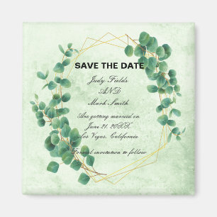 Geometric Greenery Eucalyptus Leaves Save The Date Magnet