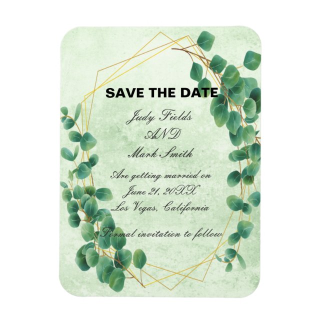 Geometric Greenery Eucalyptus Leaves Save The Date Magnet (Vertical)