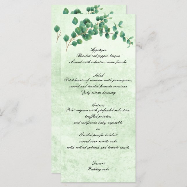 Geometric Greenery Eucalyptus Leaves Wedding Menu (Front/Back)
