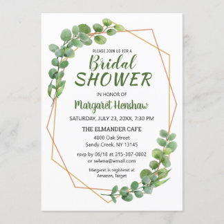 Geometric Greenery Eucalyptus Modern Bridal Shower Invitation