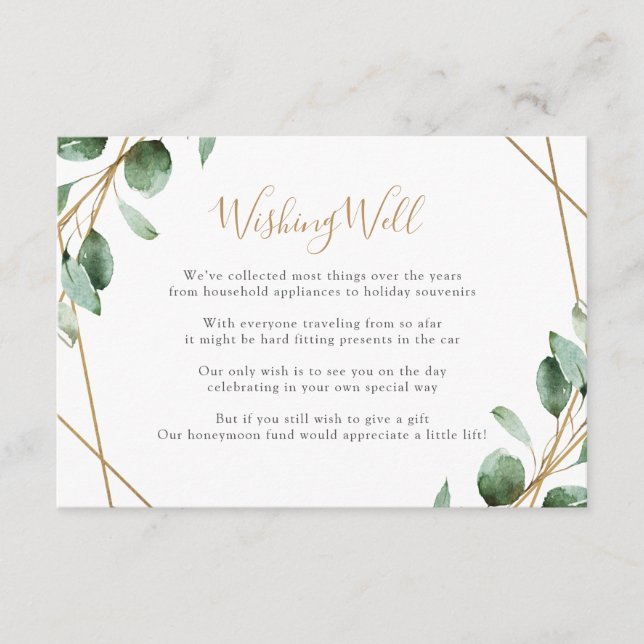 Geometric Greenery Eucalyptus Wishing Well Enclosure Card (Front)
