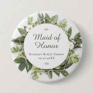 Geometric Greenery Foliage Frame Bridal Party Role 3 Inch Round Button