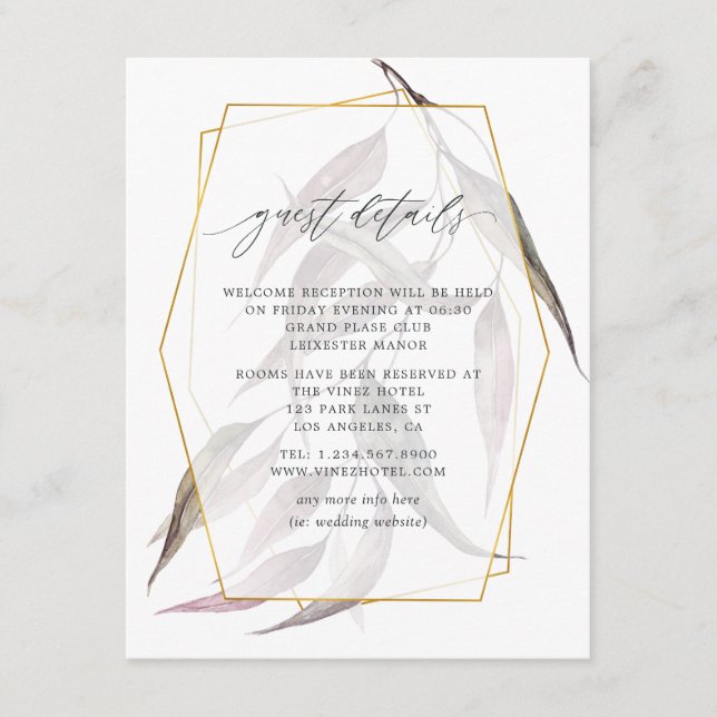 Geometric Greenery Guest Details Enclosure Card (Front)
