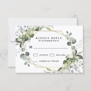 Geometric Greenery Modern Gold Succulent Wedding RSVP Card