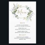 Geometric Greenery Modern Gold Wedding Menu Cards<br><div class="desc">Design features eucalyptus,  succulents and greenery elements in shades of dusty sage and blue/grey with a printed gold coloured geometric terrarium border wreath frame. The back features a dusty sage green natural matching watercolor background.</div>