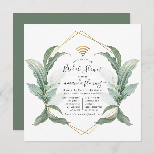 Geometric Greenery Virtual Shower Invitation (Front/Back)