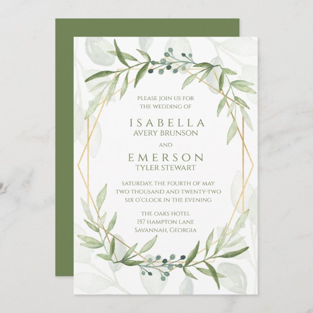 Geometric Greenery Wedding Invitation (Front/Back)