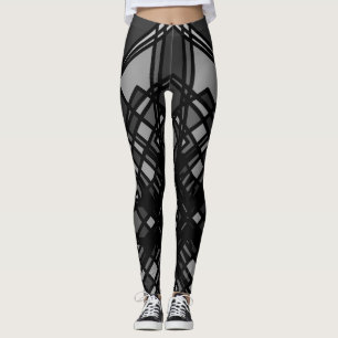 Geometric Grey and Black Leggings by Joya Eve 
