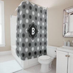 Geometric Grey Black White Floral Monogram Initial
