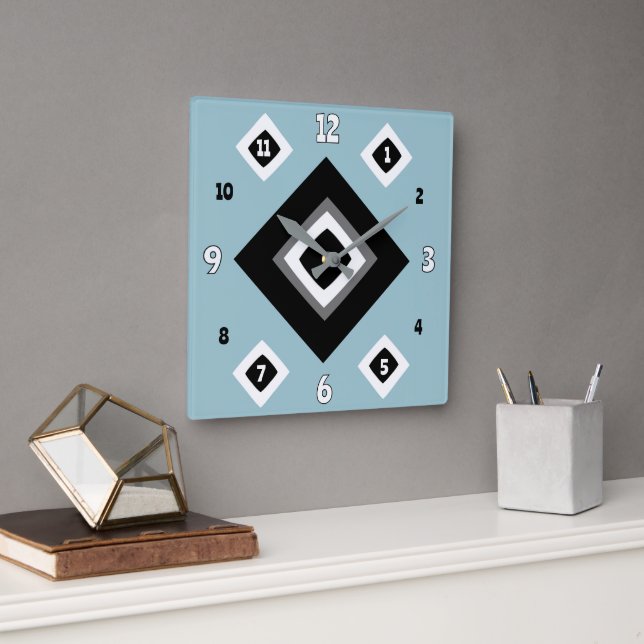 Geometric Grey blue Square Wall Clock (Office)