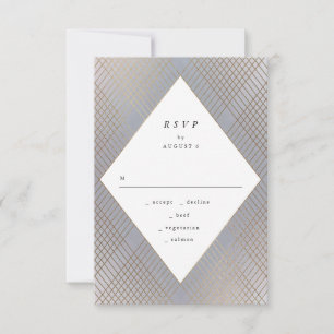 Geometric Grey Gold Gatsby Wedding RSVP Card