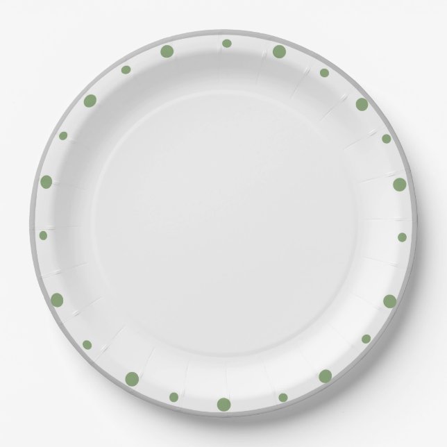 Geometric Grey Green Polka Dots Paper Plate (Front)