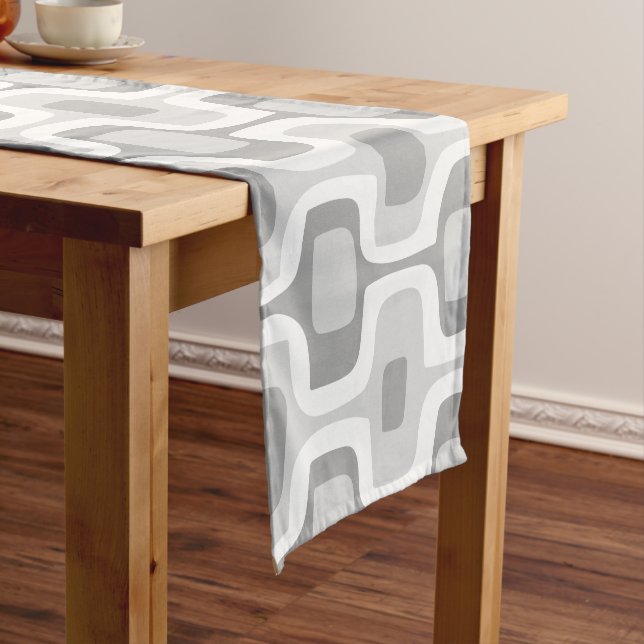 Geometric Grey Mid-Century Pattern Short Table Runner (In Situ)