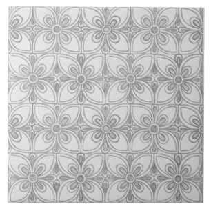 Geometric Grey Patterns Abstract Flowers Tile