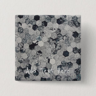 Geometric Grey, White and Black Hexagon Pattern 2 Inch Square Button