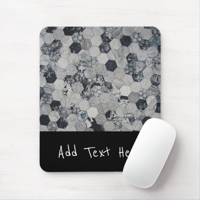 Geometric Grey, White and Black Hexagon Pattern Mouse Pad (With Mouse)